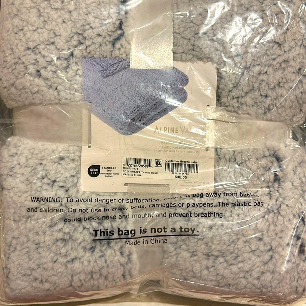 Cozy powder blue Sherpa throw